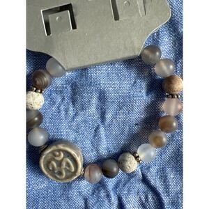 Agate stone clay sanskrit handmade bead stretch bracelet yoga meditation boho‎